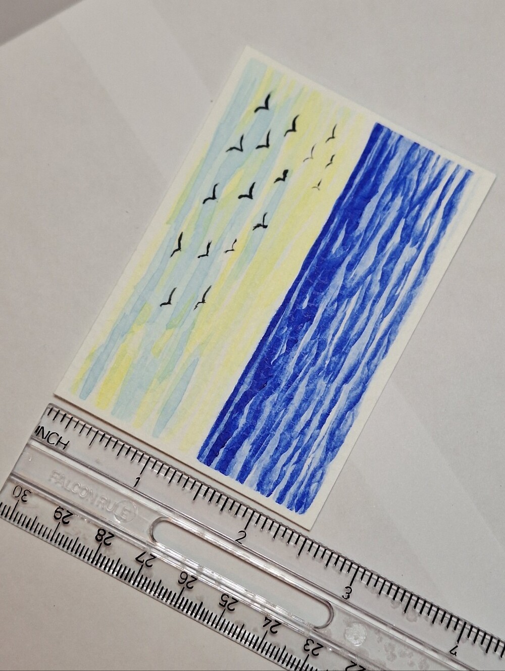 "Untroubled Waters" Hand-painted gouache painting (Tiny original artwork) - Picture 7 of 9